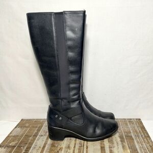 Clarks Malia Wilo Black Leather Knee High Riding Boots Size 7.5 Equestrian